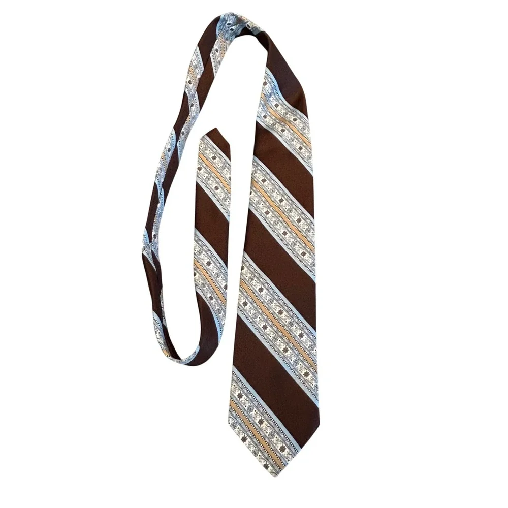 Vintage 70s Brown Striped Geometri ie Made in USA‎ Retro Officecore